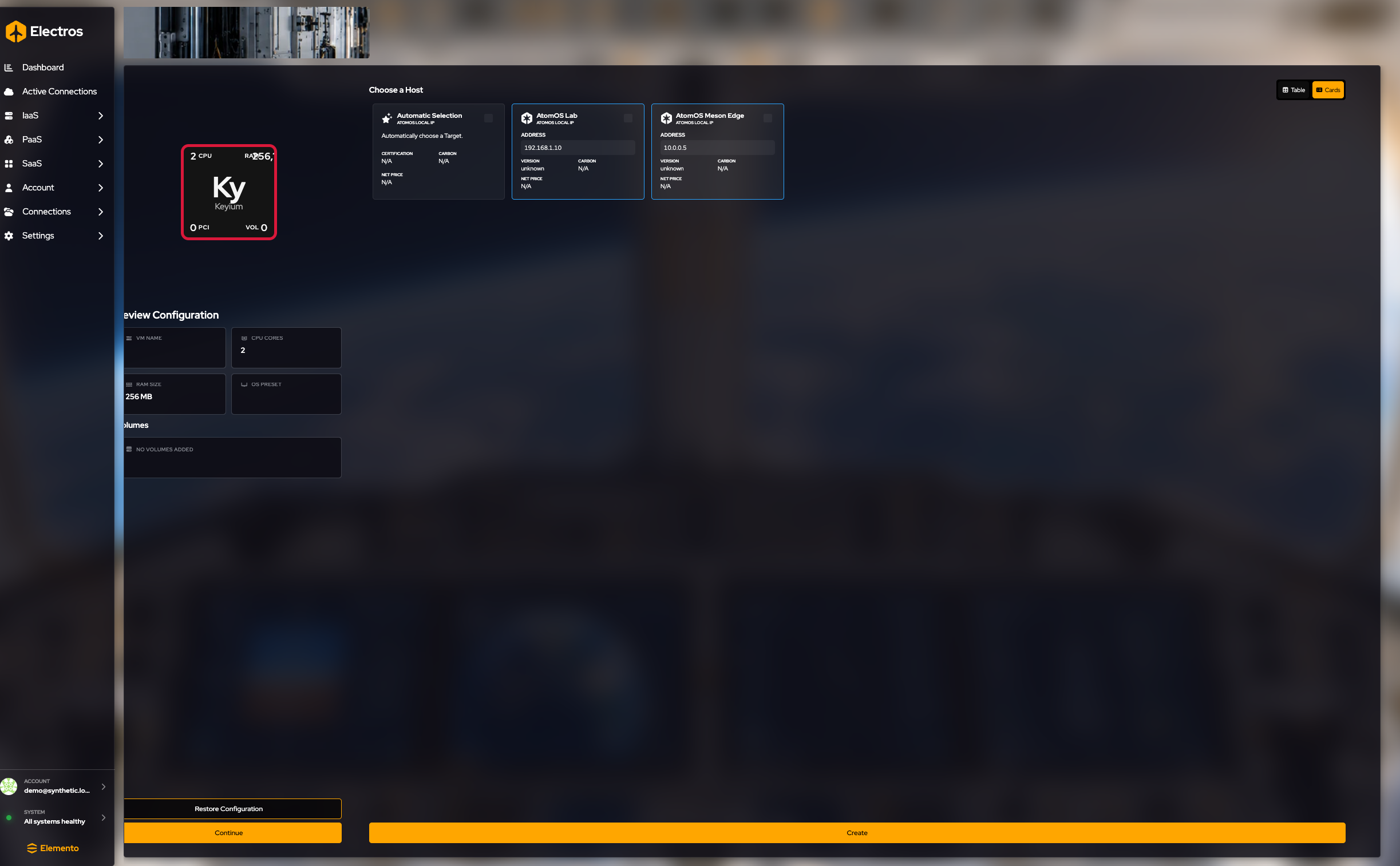 The basic VM form, with the review panel on the right