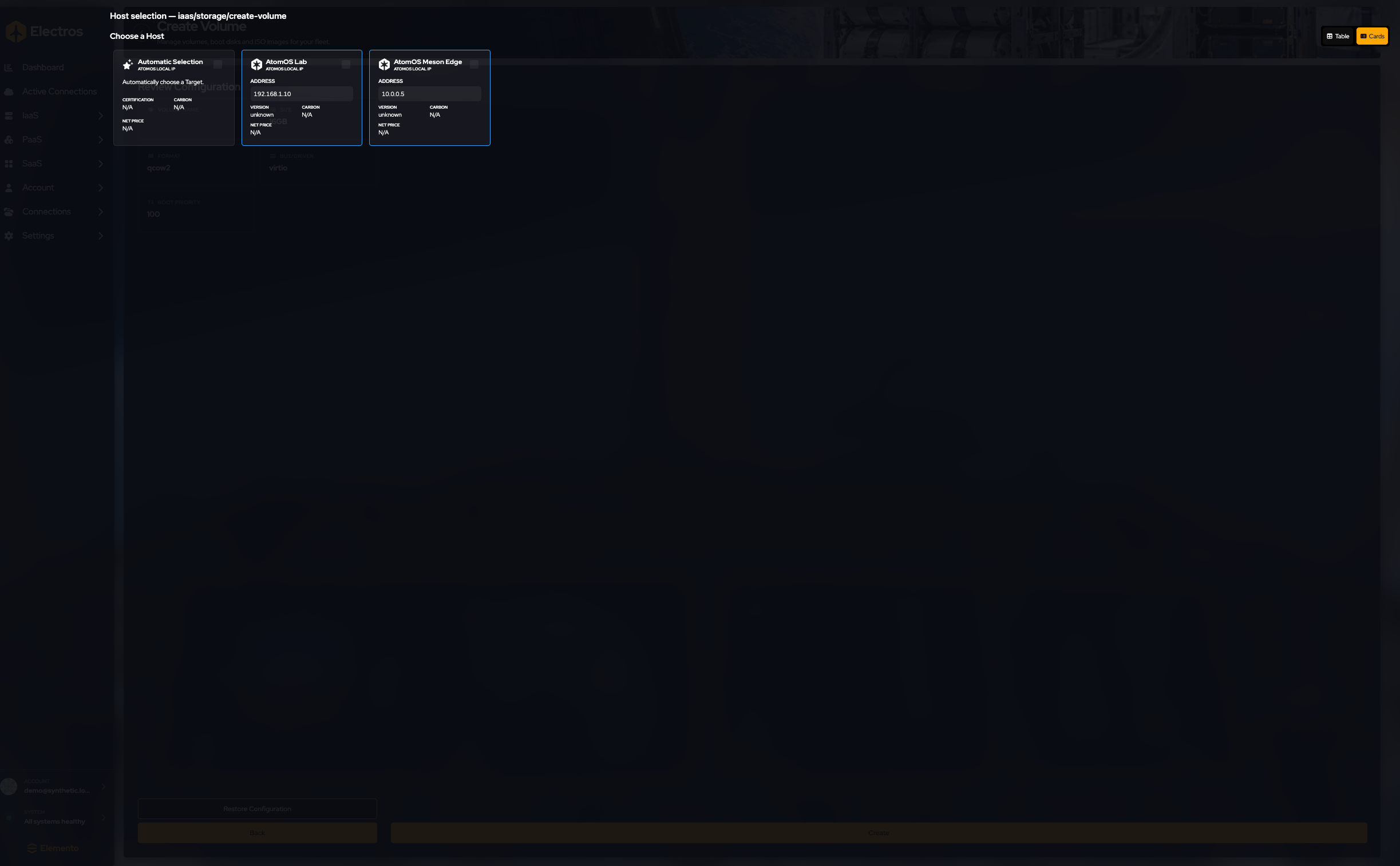 Choose a host for the volume