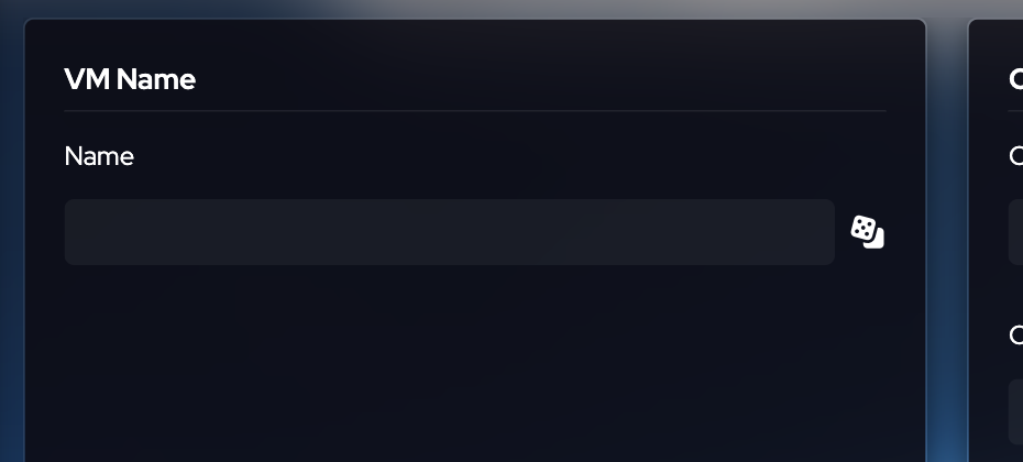 VM Name field with the random-name dice button